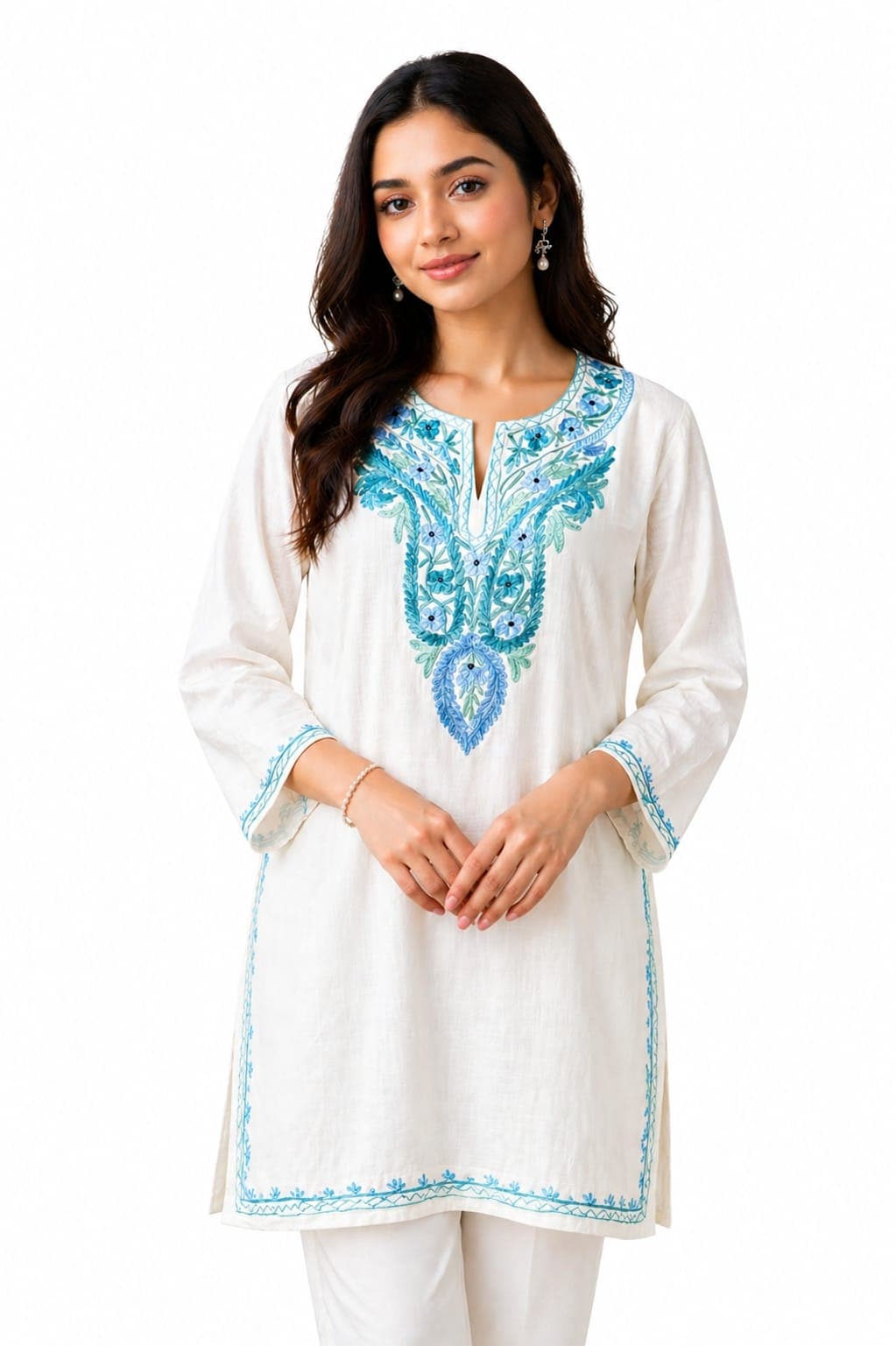 Short Kurti (Ivory and Aqua Bloom)